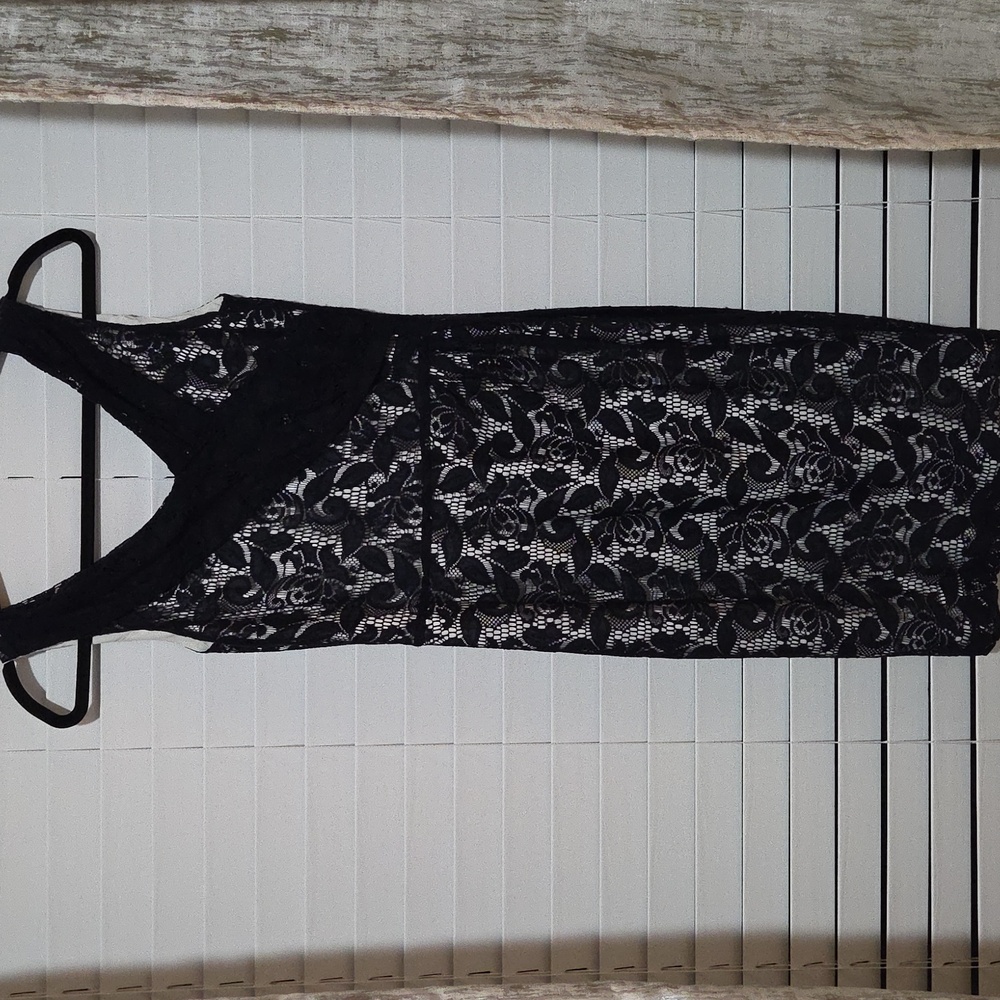 Elegant Navy Knee Length Lace Dress